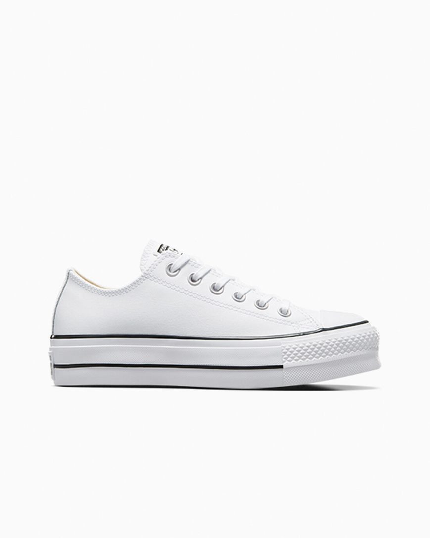 Dámské Boty Na Platformy Converse Chuck Taylor All Star Lift Læder Nízké Bílé Černé Bílé | CZ JHTM31